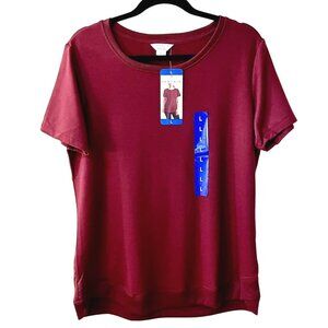 Danskin Tulip Hem Short Sleeved Tunic Top for Women Sz L in Cranberry Garnet Red